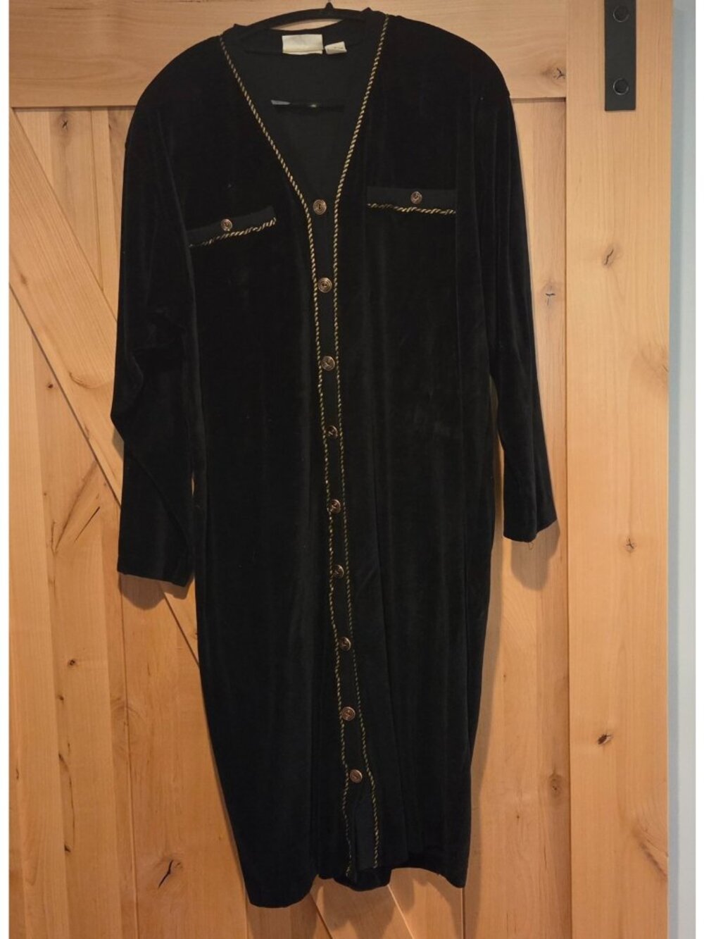 Vintage Liz Claiborne Black Velvet Maxi Dress Sz 2X Gold Button Trim Old Money